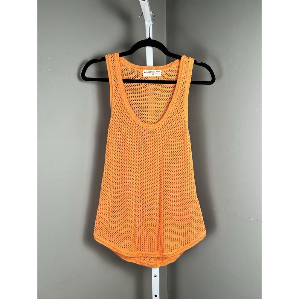 Electric & Rose Fenway Wales Knit Tank XS Orange Scoop Neck Knit Mesh Cotton